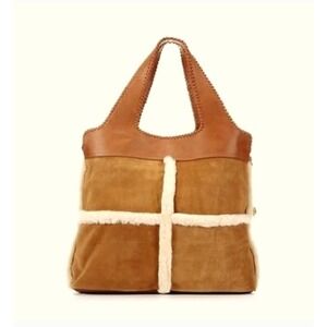 UGG Australia Quinn Suede Sherpa Lamb Fur Real Leather Tote Brown MSRP$365